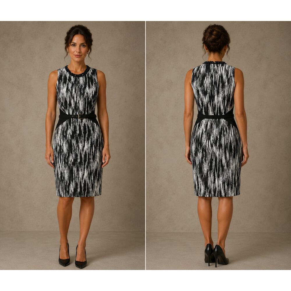 Cache Black White Dress Lined Stretch Removable Belt Body Shaping New NWT $168 0